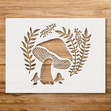 Mushroom Surrounded by Leaves and Plants Wall Art Reusable Stencil - StencilAir
