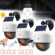 Solar Wall Light Dummy Cam Fake Security Dome Camera Flashing Red LED Flood Lamp