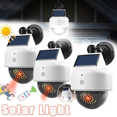 Solar Wall Light Dummy Cam Fake Security Dome Camera Flashing Red LED Flood Lamp