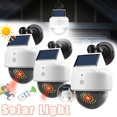 #ad Solar Wall Light Dummy Cam Fake Security Dome Camera Flashing Red LED Flood Lamp $57.99
