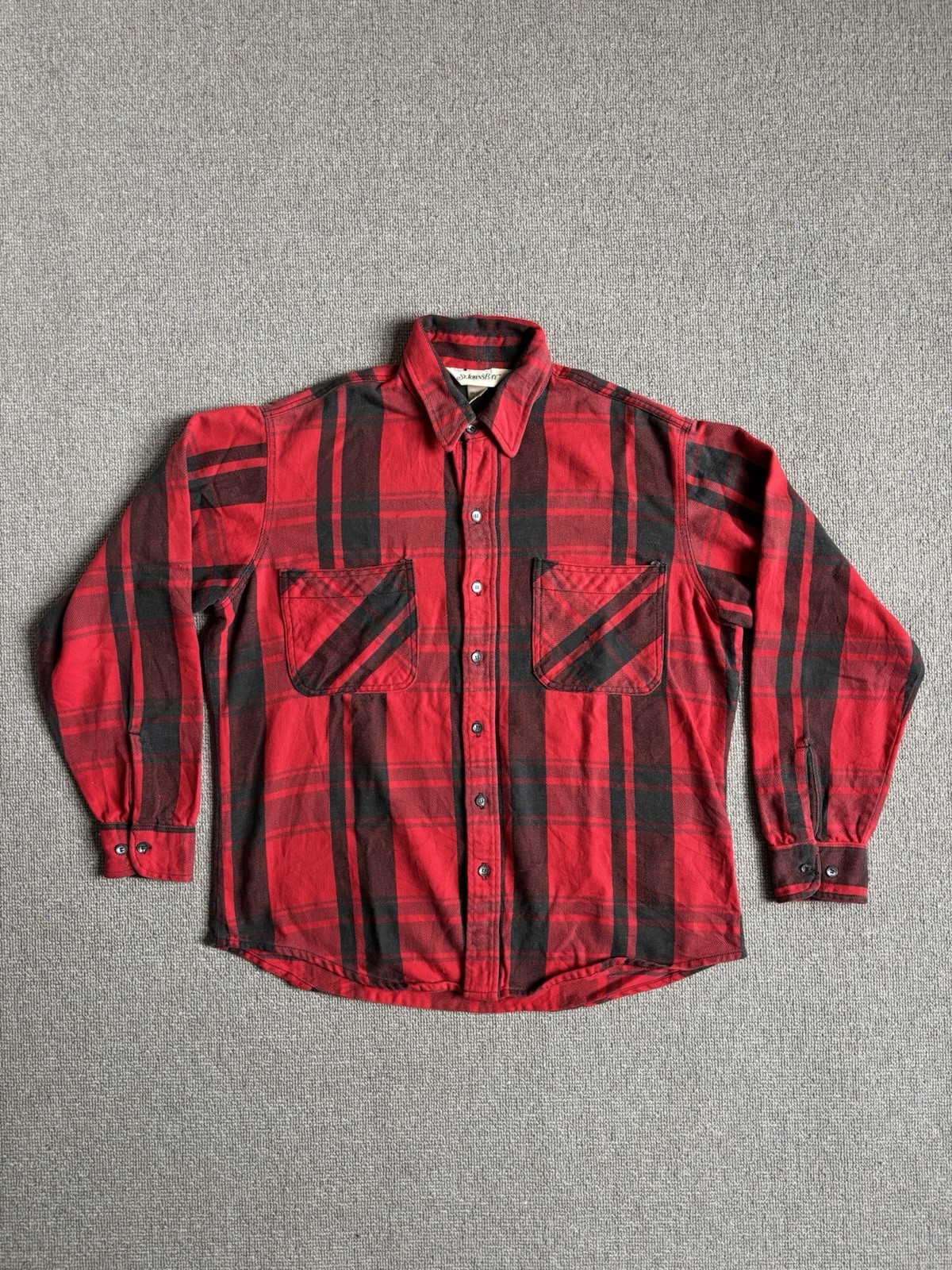 Vintage Big Mac St Johns Bay Mens Red Plaid Check Flannel Shirt USA Made Large