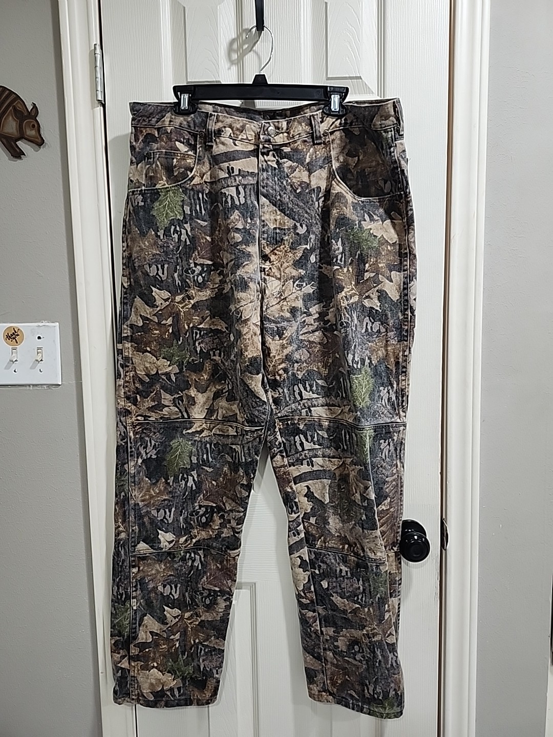 Vintage Wrangler Double Knee Camo Jeans Mens 38x32 Pants Mossy Oak Hunting Denim