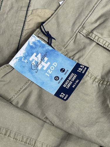 Izod Saltwater Cargo Shorts Men’s Big & Tall Size 52” 10.5" Inseam Khaki New - Picture 8 of 8