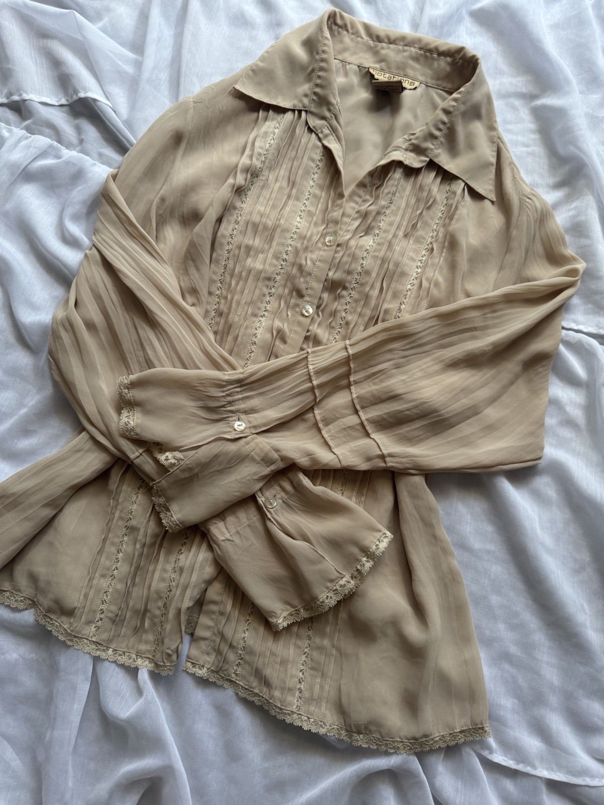 Vintage Notations Pleated Ruffle Button Down Blou… - image 5