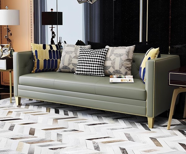 Dreisitzer Couch Polster Design Sofa Sitz Sofas Zimmer Blau Chesterfield Leder-image