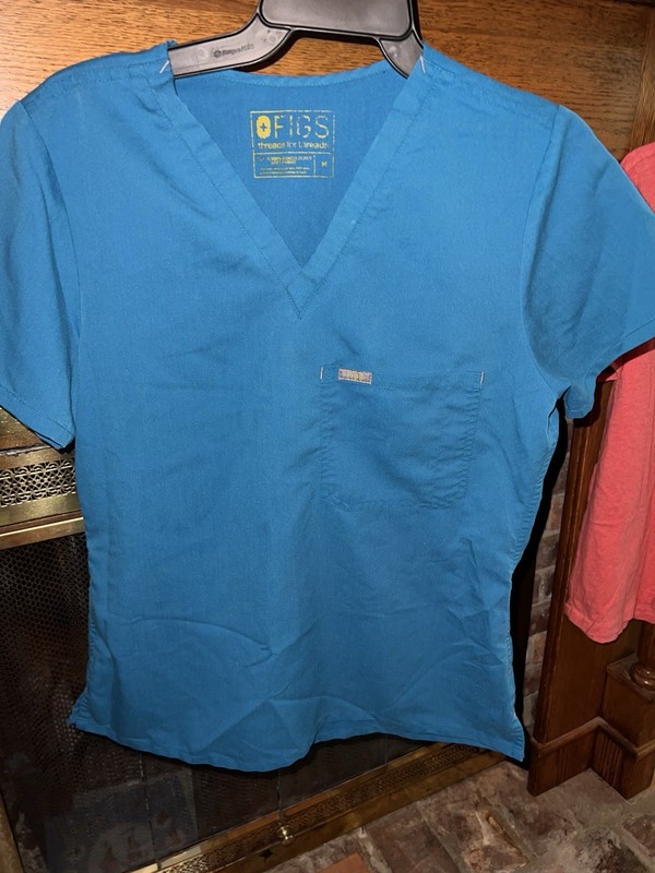 Figs Blue Green Medical Scrub Top Sz M