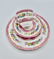Crown Staffordshire "Pink Tunis" Trio Tea Set 1930/1940. Made in England,