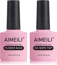 Image of AIMEILI 4 in 1 Rubber Base Gel & Top Coat Set for Nails, 2 X 10ML Soak off UV LE