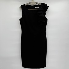 Calvin Klein Dress Black Lined Sleeveless Sheath Ruffle Accent Size 6 Career