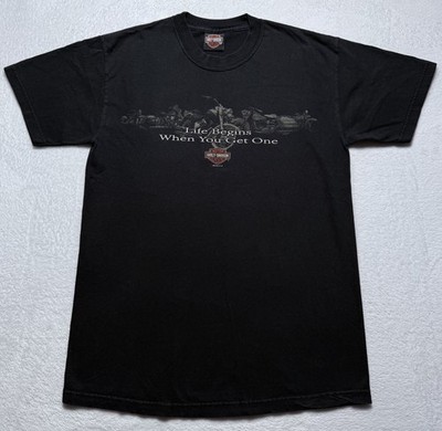 Vintage Harley Davidson T-Shirt Mens Medium Black Life Begins When You Get One