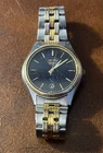 Vintage Seiko Quartz Men Day Date Two Tone Black dial Watch Not Running