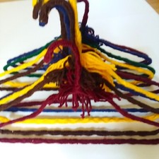 Crocheted Hangers 10 VTG 70's Pom Poms Handmade Metal Boho Retro Granny Knit