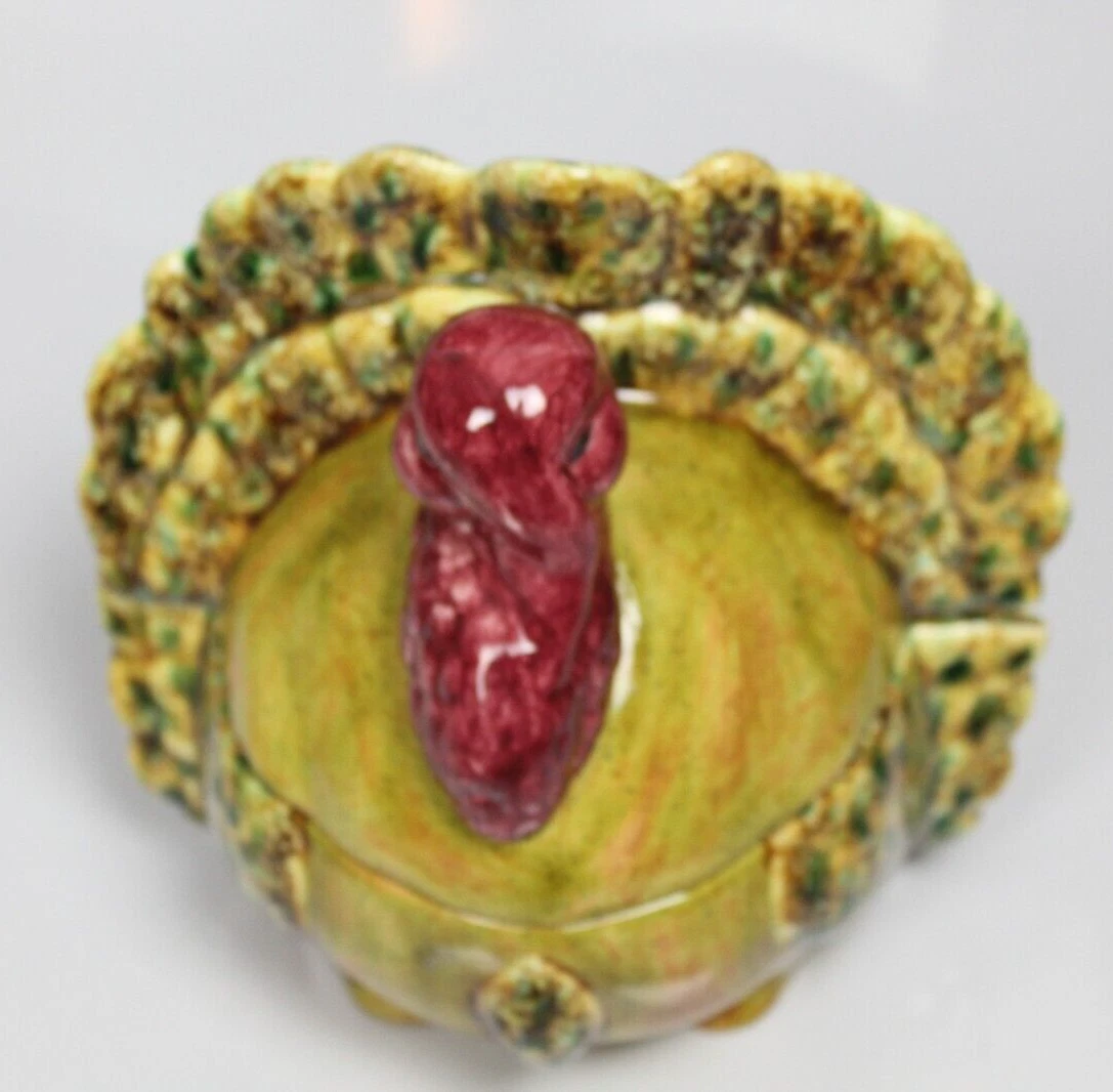 Ceramic Turkey Gravy or Cranberry Dish Thanksgiving with Ladle 8 x 8"