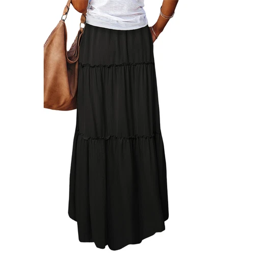 Ladies Boho Maxi Skirt Womens Tiered Panel Party Fashion Long Skirts w/Pockets - Picture 10 of 29