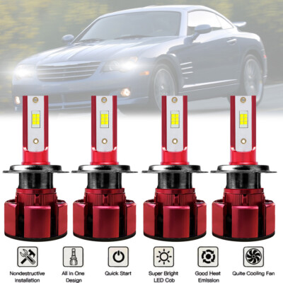 For Chrysler Crossfire 2004-2007 2008 Combo 4x LED Headlight High Low Beam Bulbs
