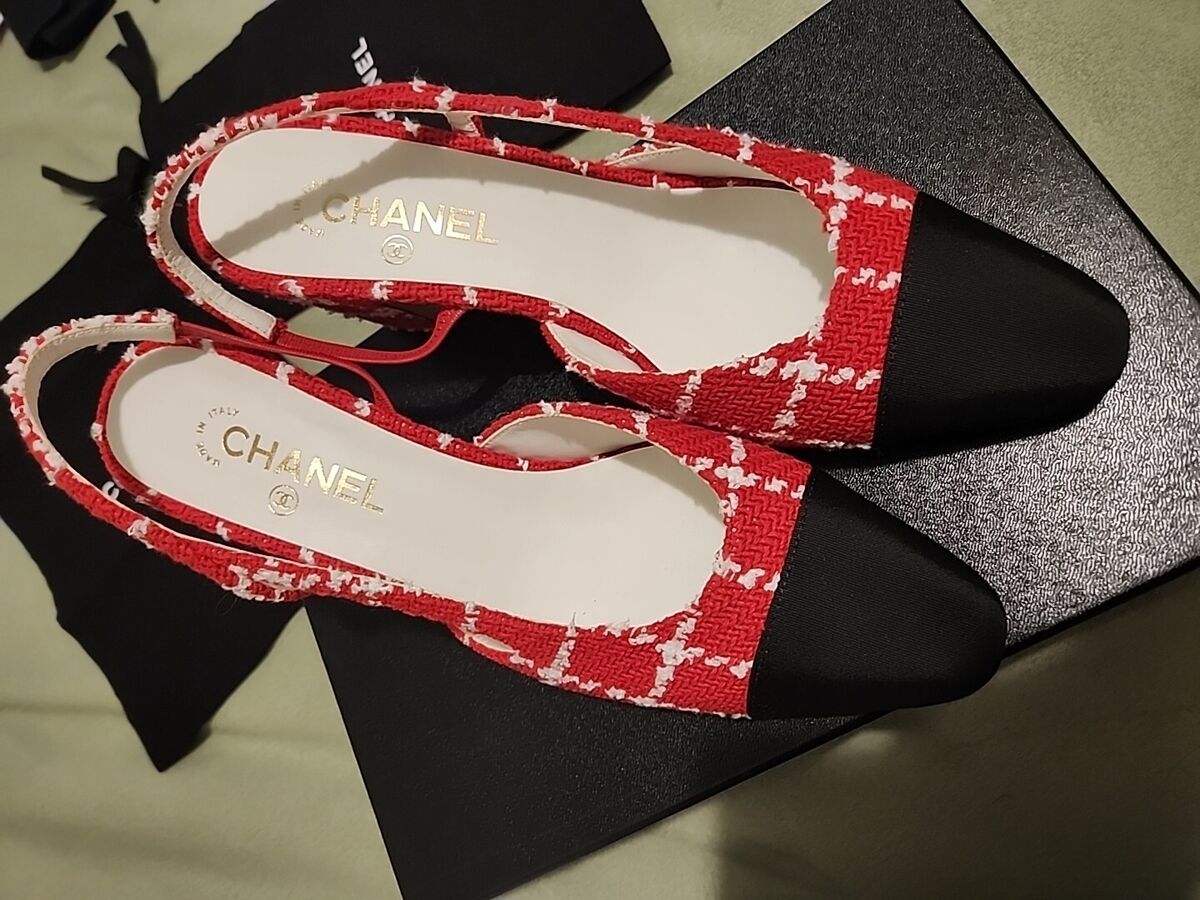 Chanel Red Tweed Slingbacks Size 42 With Box | eBay Chanel Red Tweed Slingbacks Size 42 With Box | eBay