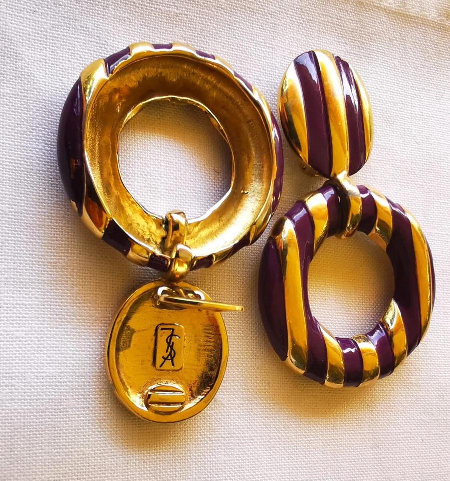 Ohrclips-Haenger, Yves St. Laurent, lila-gold, Vintage - Bild 3 von 3