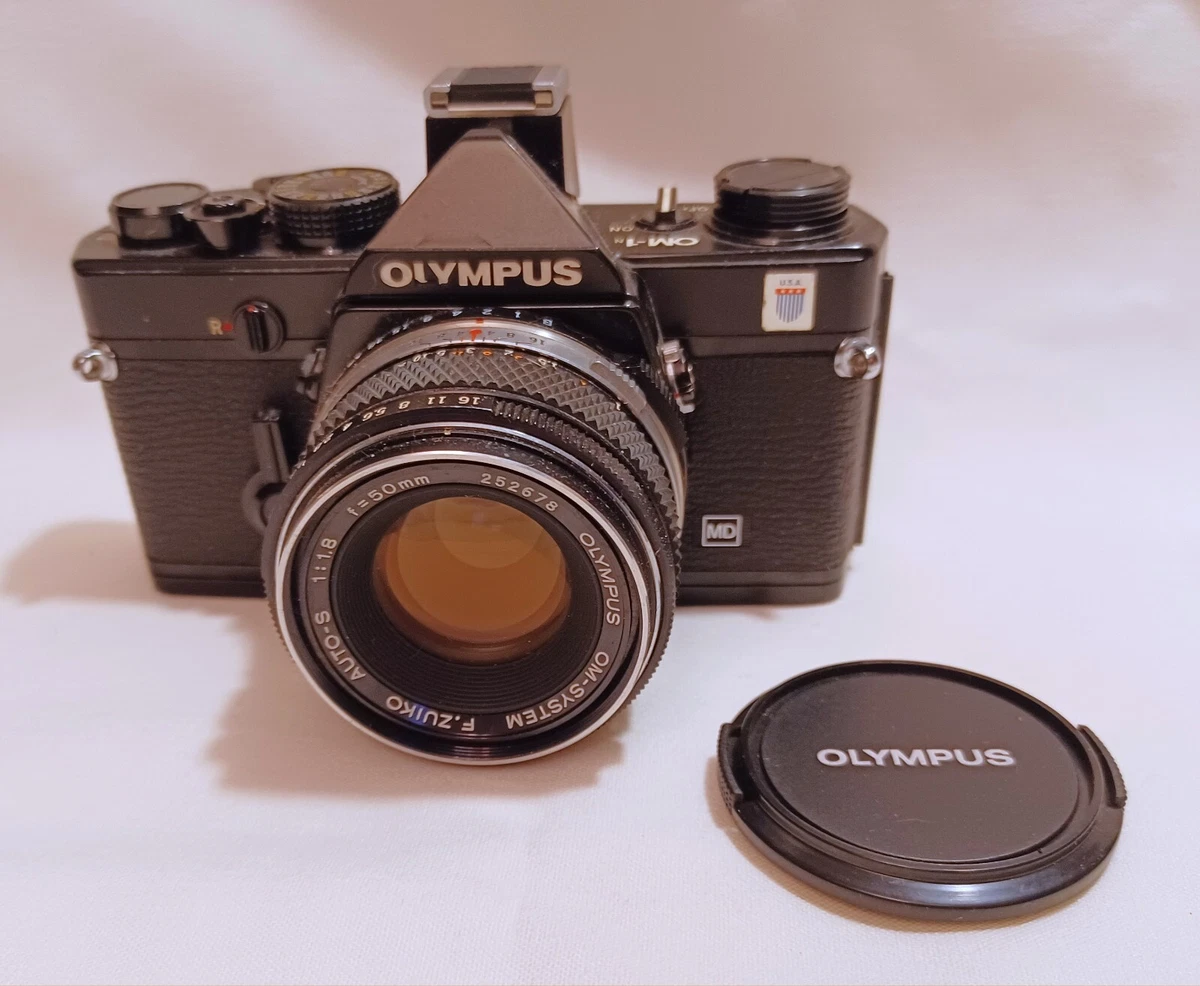 Olympus OM-1N Black SLR Camera w/ Olympic Crest Zuiko 50mm f/1.8 Lens  Working!