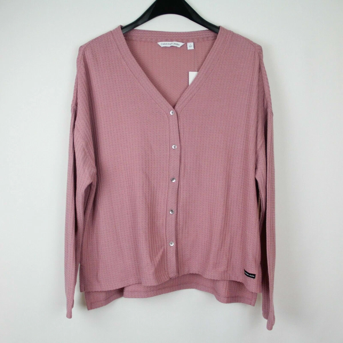 NWT Calvin Klein Women s Cardigan V neck Sweater Long Sleeve Pink Medium