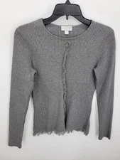 Carlisle Sweater Womens Small Gray Fring Trim Cable Knit Designer Pullover