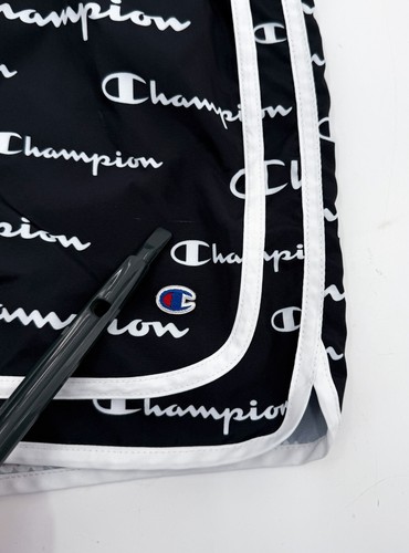 Champion Shorts Girls Youth Extra Large Black Lined Allover Logo Active Workout - Picture 9 of 16