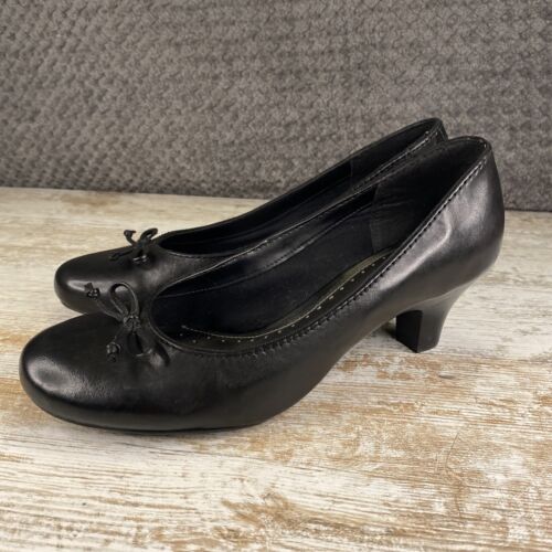 Womens Clarks Black Leather Court Heels Bow Work Smart Shoes UK 5.5 D EU 39 - Picture 1 of 17