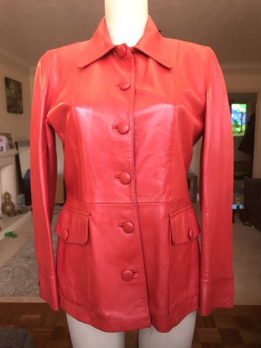 DKNY Red Leather Jacket Size 6 | eBay