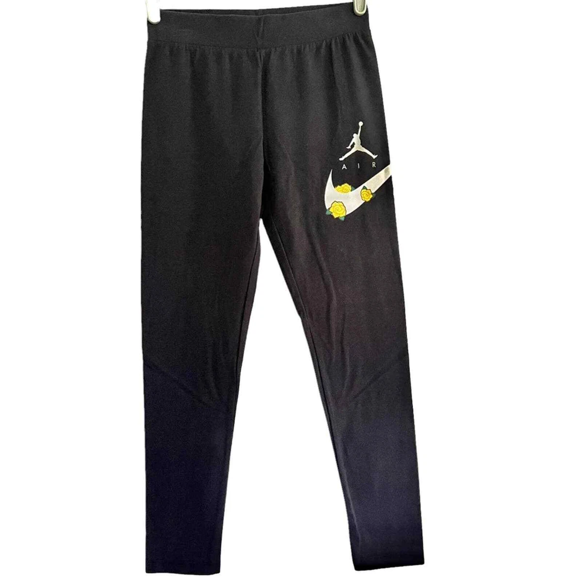 Nike Air Jordan Black Leggings Yellow Roses Girls Size Large