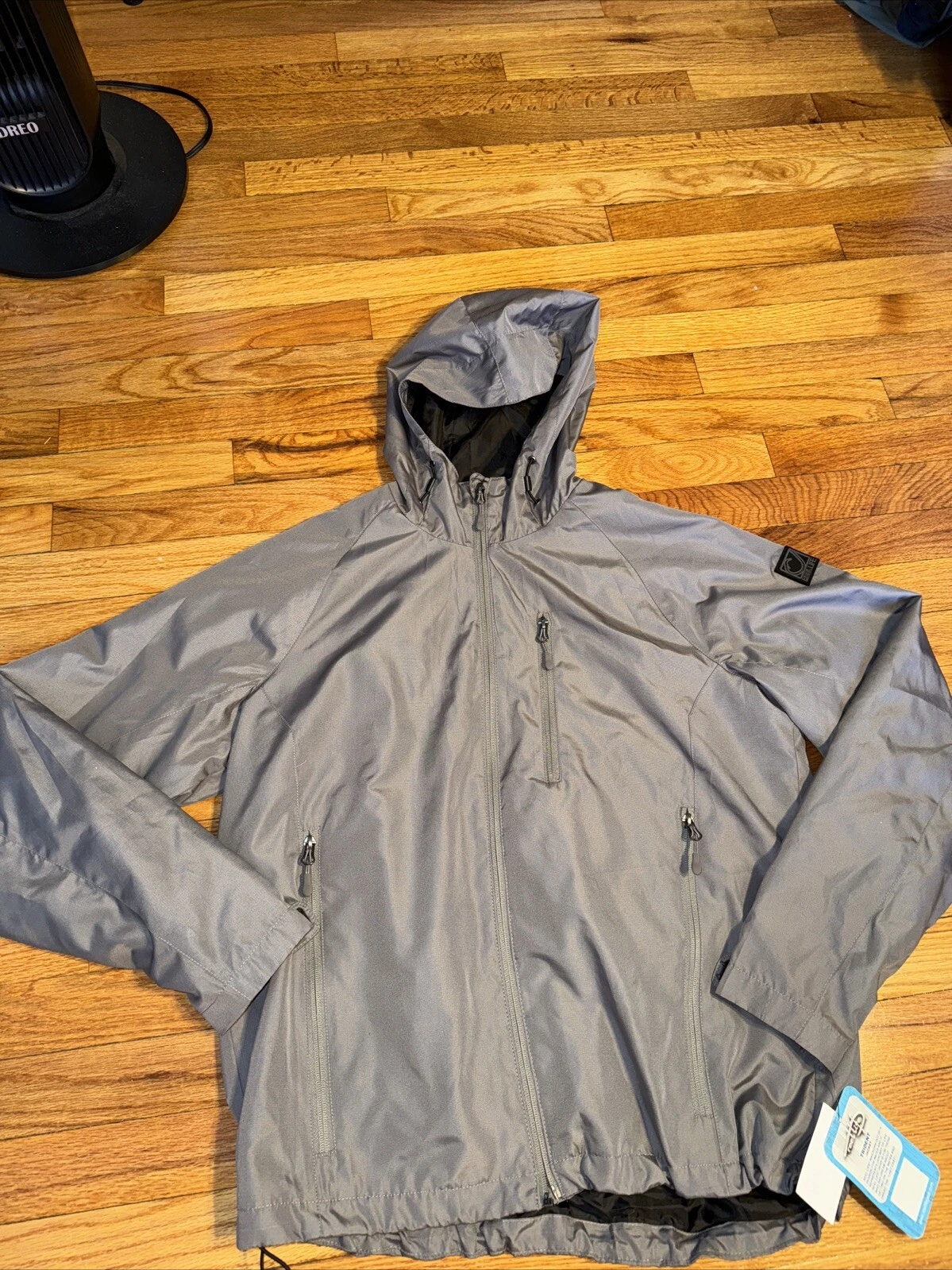 Reel Life Trident Rain Windbreaker Silver Full Zip Hooded Jacket Sz S