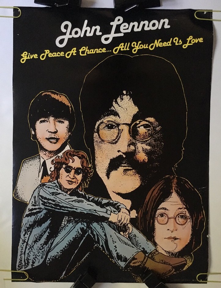 John Lennon Collage Vintage Poster Give Peace A Chance 1980's The