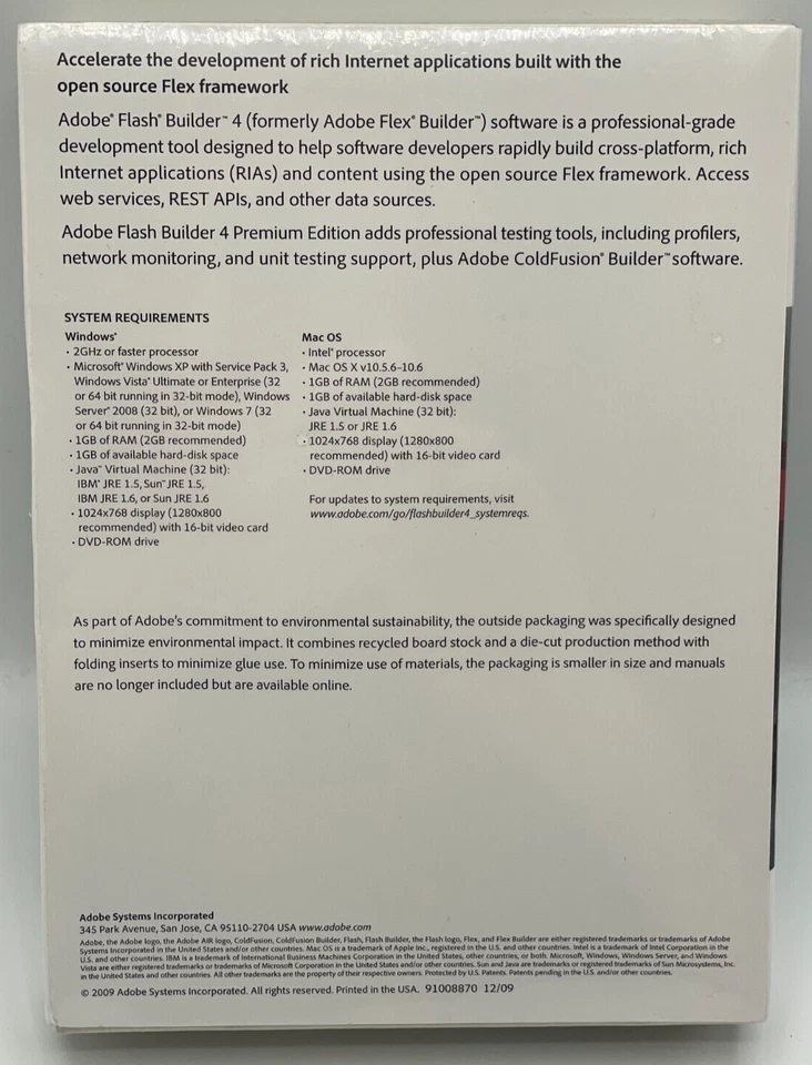 ADOBE FLASH BUILDER 4 Software MAC OS & WINDOWS Full Retail Factory Sealed - Image 3 of 4