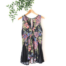 Free People Sleeveless Gray Floral Rayon A Line Dress Size XS Extra Small