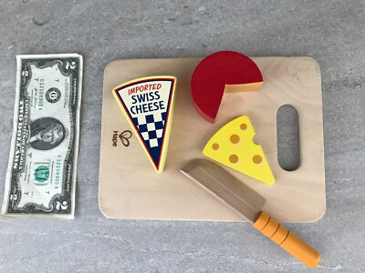 MELISSA & DOUG HAPE HABA   CHEESE KNIFE CUTTING BOARD   5 PC FUN SNACKS WOOD SET