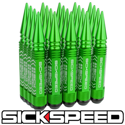 SICKSPEED 20 PC GREEN 5 1/2'' LONG SPIKED STEEL EXTENDED LUG NUTS RIMS 14X1.5 