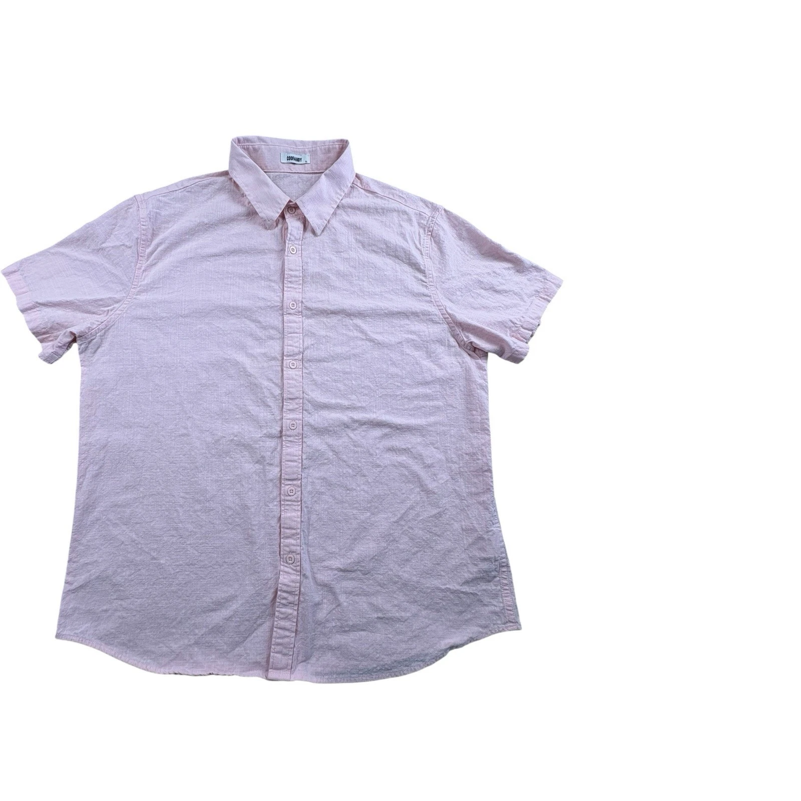 COOFANDY Mens XL Pink Linen Blend Button Front Short Sleeve Shirt Casual