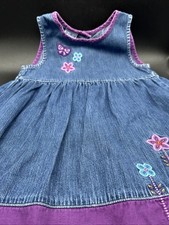 Girls Vintage Oshkosh Dress Denim Purple Floral Butterfly Size 5