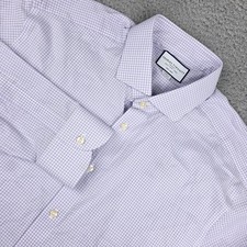 Charles Tyrwhitt Dress Shirt Mens 17/34 Purple Gingham Non-Iron Classic Fit