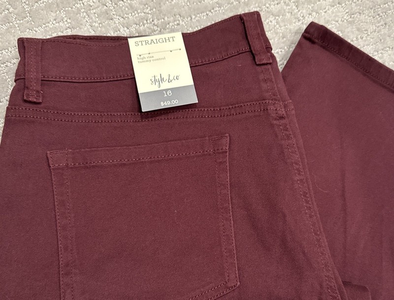 New With Tags Style & Co Stretch Straight  Jeans Size 16 Dark Plum Purple