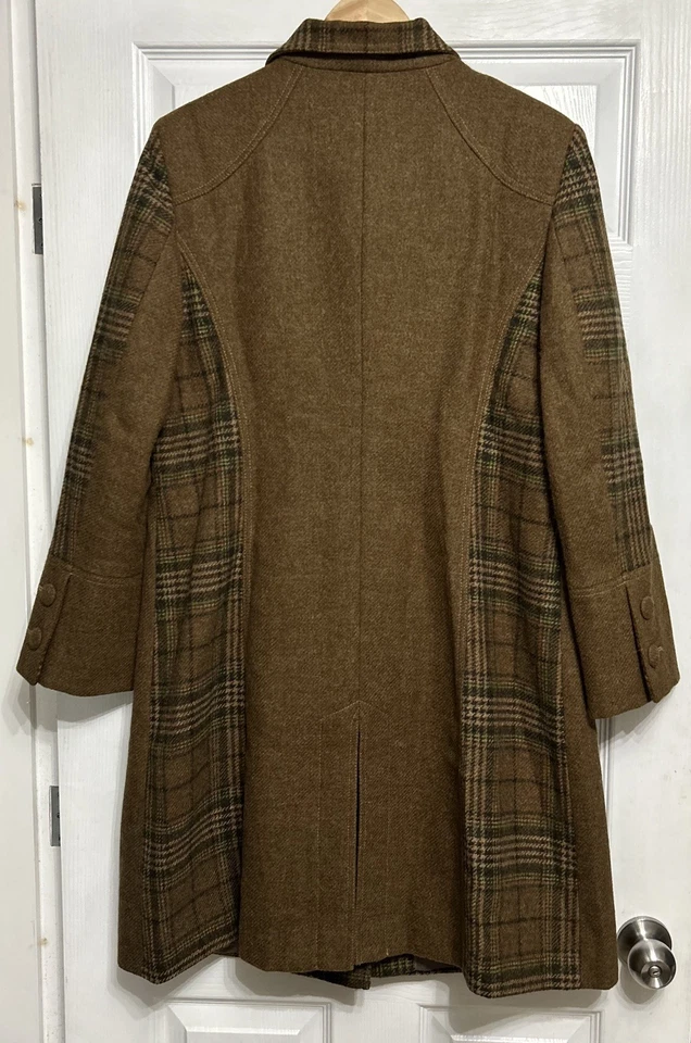 Abrigo de campo PER UNA marrón tartán a cuadros tela británica lana tweed 18 Foto 2 de 4
