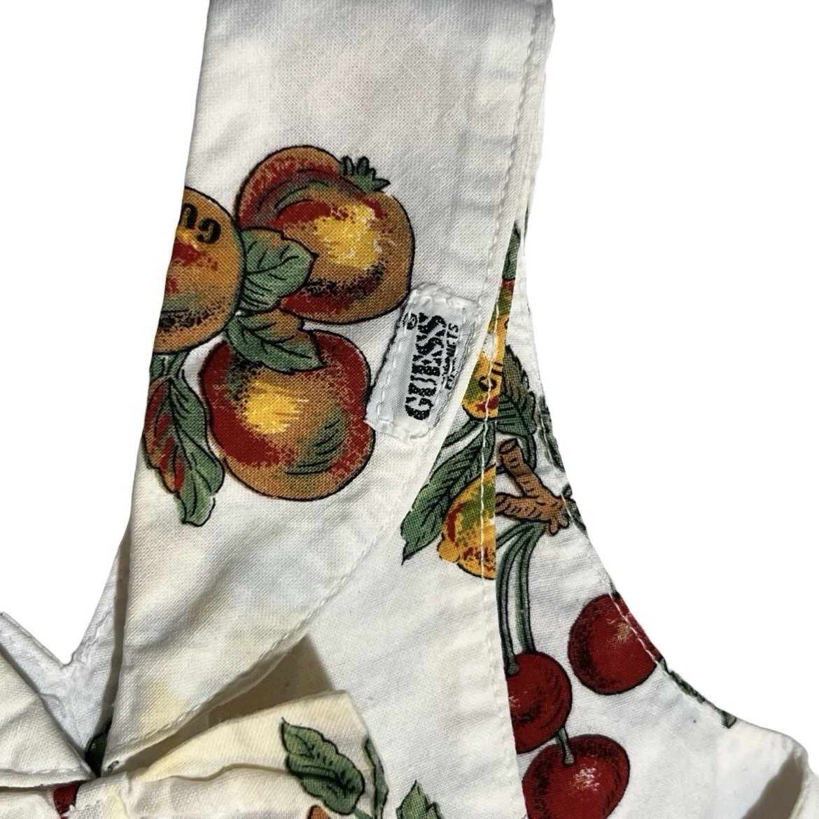 Vintage Guess Baby Fruit Print Overalls Romper Size 9M Bow Unisex Kids Outfit image 6