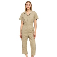 Vintage Sears Leisure Tan Utility Jumpsuit Short Sleeve Coveralls Khaki XL