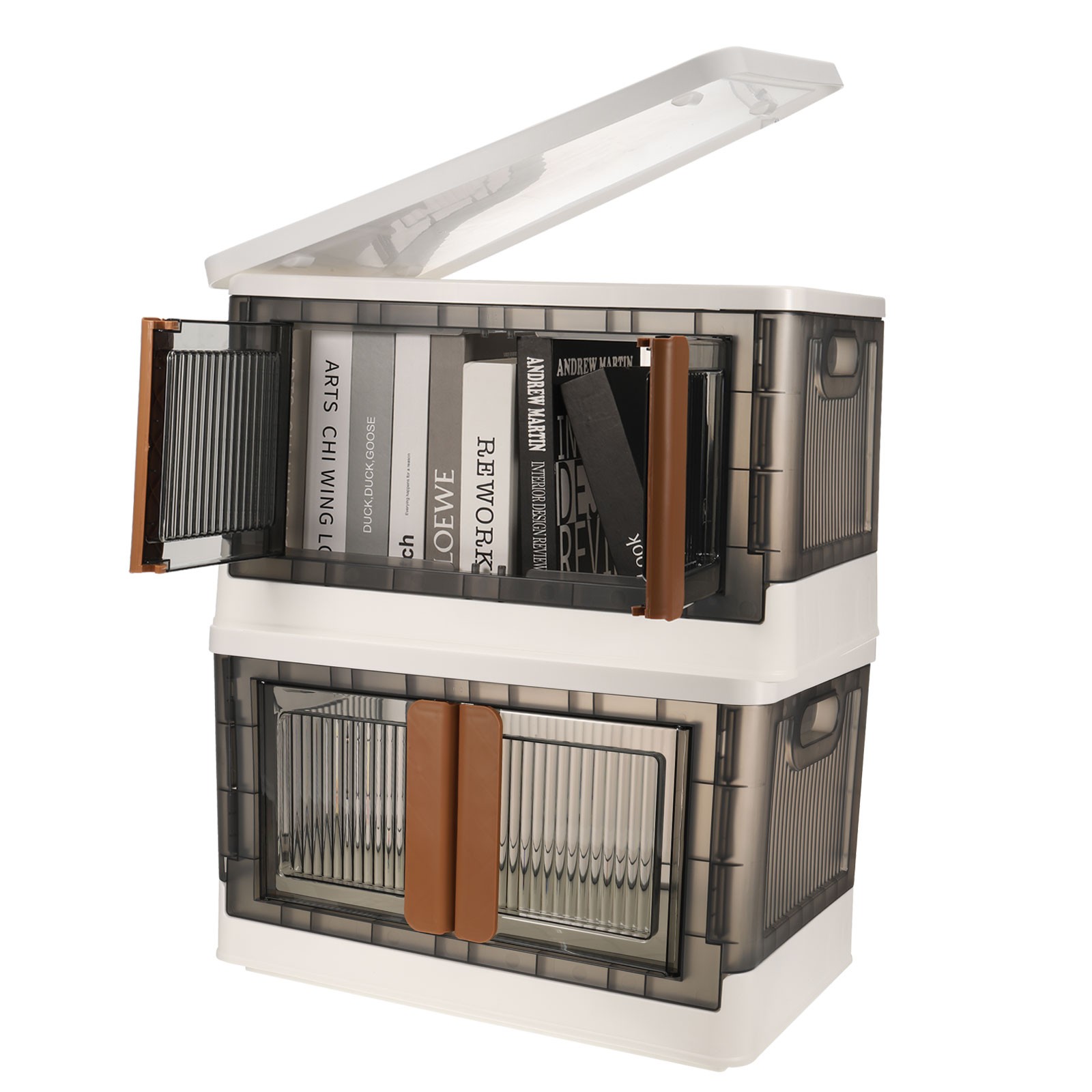 2Pcs 25.2x15.7x14.6 Inch Plastic Collapsible Storage Bins with Lid, White