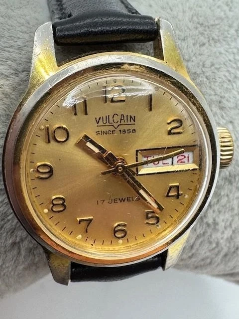 Reloj Vintage Damas VULCAÍNA 17 Joyas Automático Tono Dorado Día Fecha FUNCIONA Foto 2 de 4