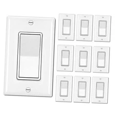  Pack Decorator Light Switch with Wallplate, 15A 120/277V, Single Pole 10 white