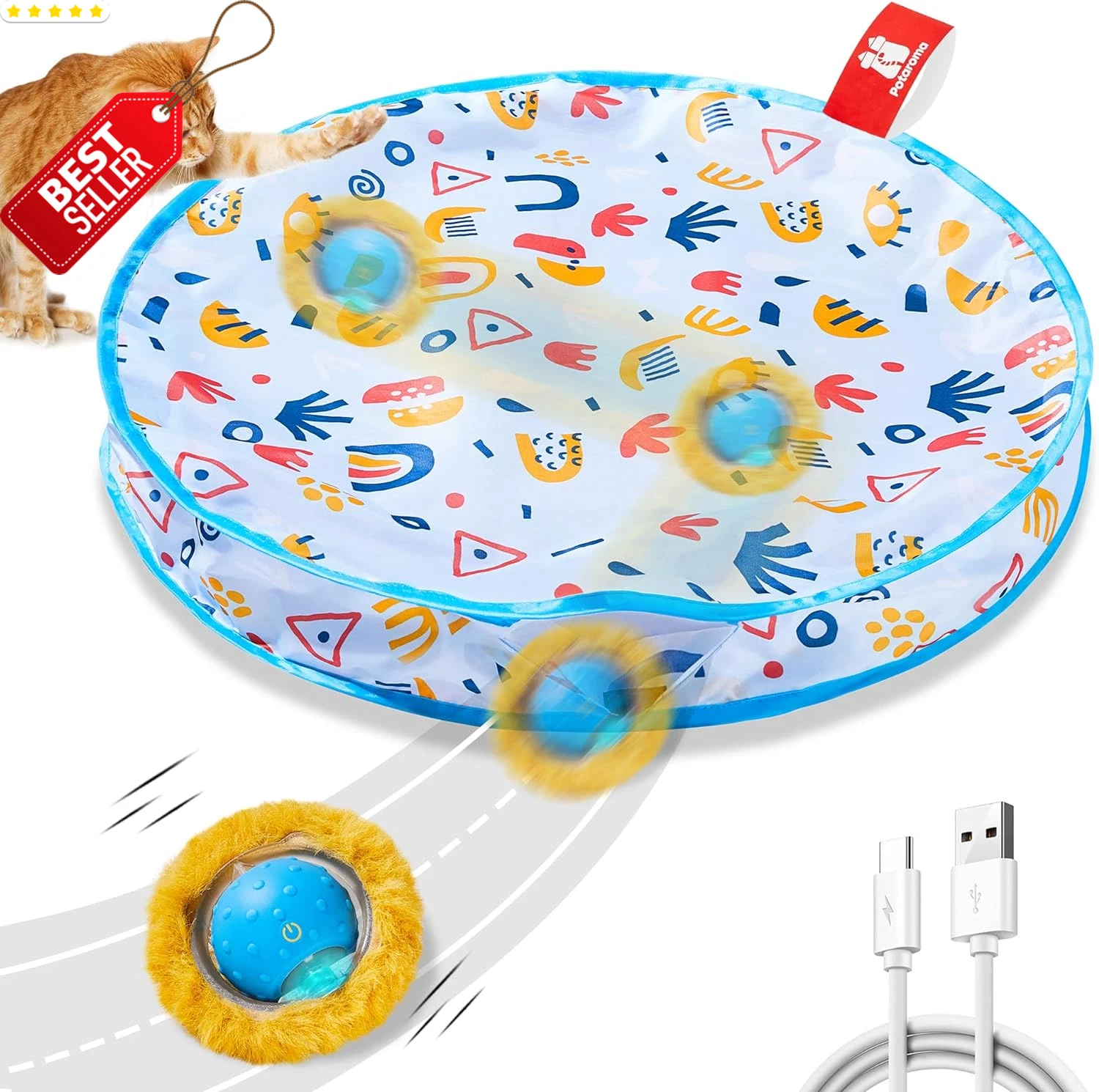 Interactive Cat Toy Automatic Moving Ball Play Mat Squeaky Indoor Exercise US
