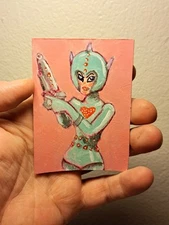 aceo original artcard acrylics "Space Girl" (OOAK) ATC 1/1 Limit signed