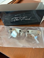 Rimless Rectangle Sunglasses, Frameless, Silver Hardware, Gradient Tint To Clear