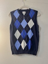 Knitted Blue Vest Diamond Pattern Argyle Kid's XL 14