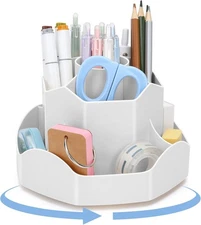 Pen Holder for Desk, 360 Degree Rotating Pencil Desk Organizer,with 9 Slots,Grey