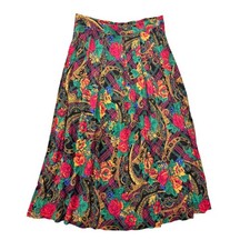 Vintage Worthington Skirt Womens 12 Multicolor Floral Paisley Plaid Midi Pleated